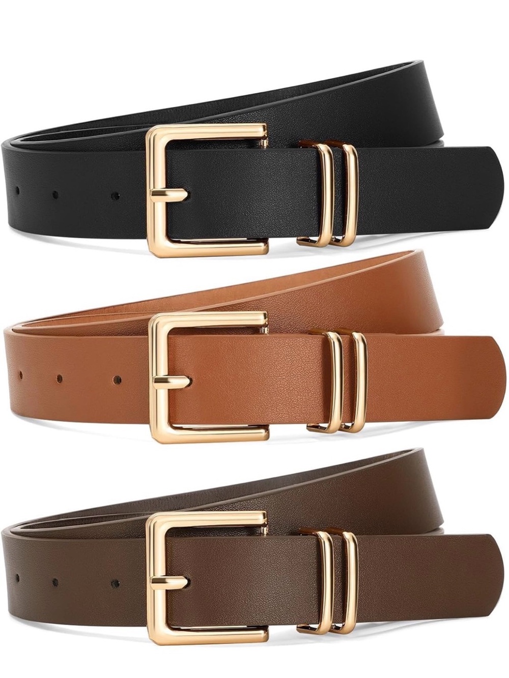 Amazon Women's Classic Leather Belt Set in Black, Tan, Coffee with Gold Buckles